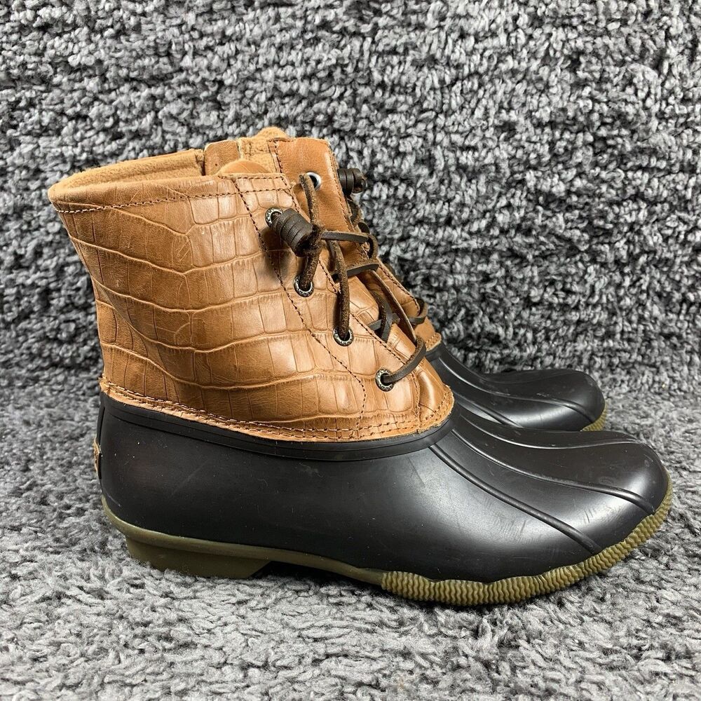 Sperry Top-Sider Women's 8.5 Croc Print Duck Boot TAN/Brown - Picture 3 of 8